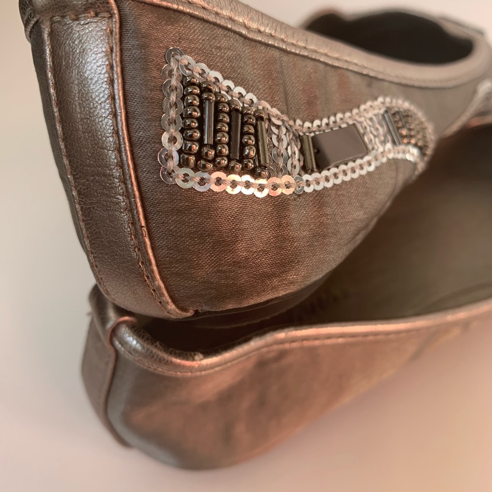 delicious sequin and beaded silver dress flats